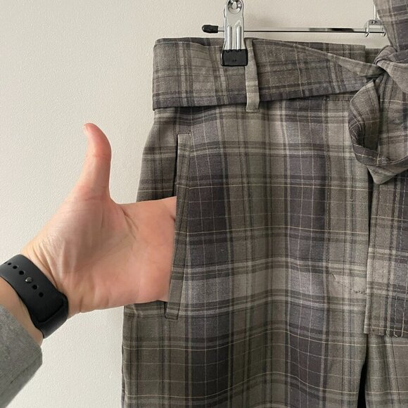 Wilfred Jallade Plaid Print High Rise Belted Straight Leg Casual Pants Gray 8 - Picture 5 of 8